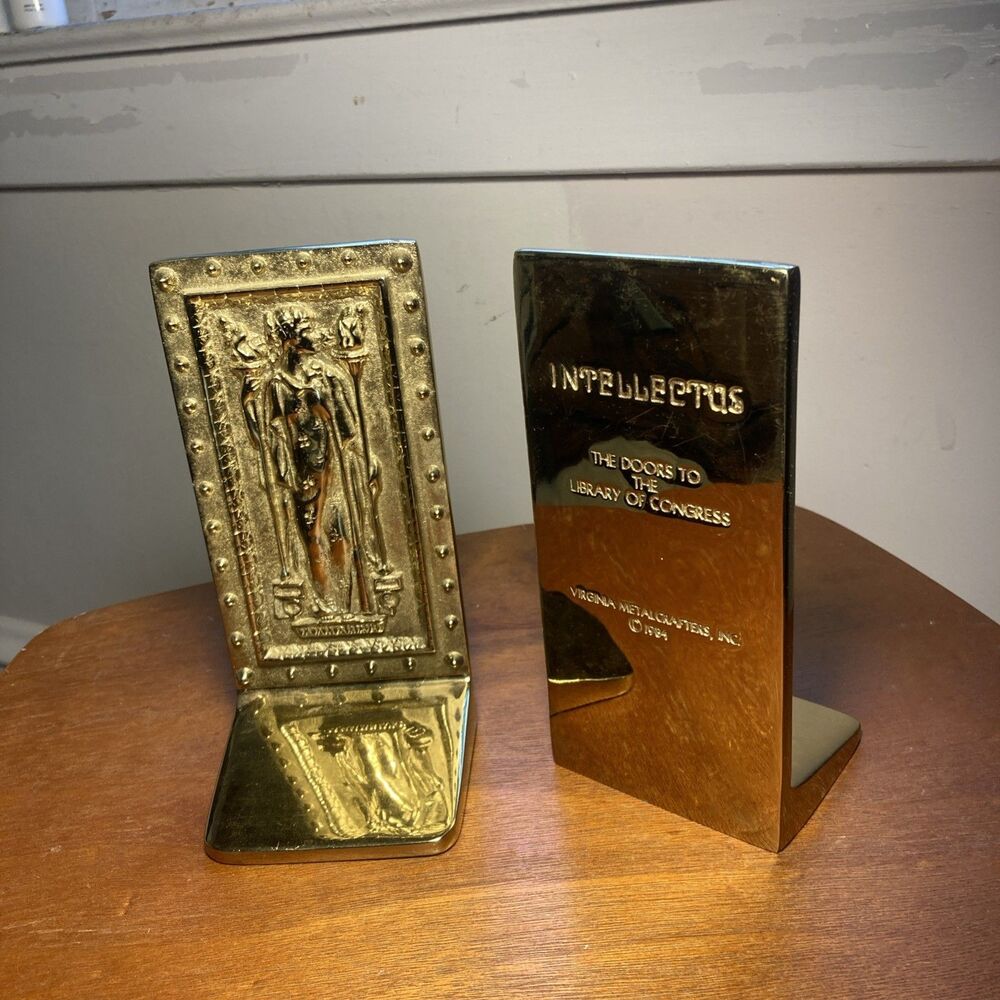 2 Virginia Metalcrafters 1984 Brass Doors To the Library of Congress Book Endsv